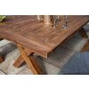 2.4m Reclaimed Teak Outdoor Open Slatted Cross Leg Table with 2 Backless Benches - 11