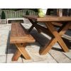2.4m Reclaimed Teak Outdoor Open Slatted Cross Leg Table with 2 Backless Benches - 16