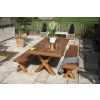 2.4m Reclaimed Teak Outdoor Open Slatted Cross Leg Table with 2 Backless Benches - 4