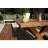 2.4m Reclaimed Teak Outdoor Open Slatted Cross Leg Table with 2 Backless Benches - 13