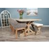 2.4m Farmhouse Cross Dining Table with 3 Scandi Armchairs & 1 Backless Bench - 5