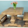 2m Reclaimed Elm Pedestal Dining Table with 2 Backless Benches - 6