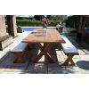 3m Reclaimed Teak Outdoor Open Slatted Cross Leg Table with 2 Backless Benches - 0
