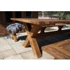 3m Reclaimed Teak Outdoor Open Slatted Cross Leg Table with 2 Backless Benches - 5