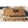 3m Reclaimed Teak Outdoor Open Slatted Cross Leg Table with 2 Backless Benches - 4