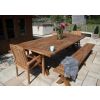 3m Reclaimed Teak Outdoor Open Slatted Cross Leg Table with 2 Backless Benches & 2 Marley Armchairs - 2
