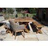 3m Reclaimed Teak Outdoor Open Slatted Cross Leg Table with 2 Backless Benches & 2 Scandi Armchairs - 2