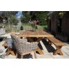 3m Reclaimed Teak Outdoor Open Slatted Cross Leg Table with 2 Backless Benches & 2 Scandi Armchairs - 3