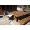 3m Reclaimed Teak Outdoor Open Slatted Cross Leg Table with 2 Backless Benches & 2 Scandi Armchairs - 4