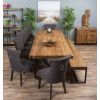 3m Reclaimed Teak Urban Fusion Cross Dining Table with 1 Backless Bench and 5 Windsor Ring Back Dining Chairs - 6