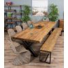 3m Reclaimed Teak Urban Fusion Cross Dining Table with 1 Backless Bench and 5 Zorro Chairs - 5