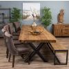 3m Reclaimed Teak Urban Fusion Cross Dining Table with 1 Backless Bench and 5 Velveteen Ring Back Dining Chairs - 3