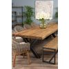 3m Reclaimed Teak Urban Fusion Cross Dining Table with 1 Backless Bench & 4 Scandi Armchairs - 9