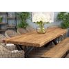 3m Reclaimed Teak Urban Fusion Cross Dining Table with 1 Backless Bench & 4 Scandi Armchairs - 7