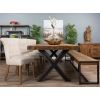 3m Reclaimed Teak Urban Fusion Cross Dining Table with 1 Backless Bench and 5 Windsor Ring Back Dining Chairs - 3