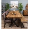 3m Reclaimed Teak Urban Fusion Cross Dining Table with 1 Backless Bench and 5 Velveteen Ring Back Dining Chairs - 0