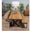 3m Reclaimed Teak Urban Fusion Cross Dining Table with 1 Backless Bench and 5 Zorro Chairs - 0
