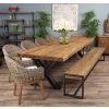 3m Reclaimed Teak Urban Fusion Cross Dining Table with 1 Backless Bench & 4 Scandi Armchairs - 8