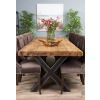 3m Reclaimed Teak Urban Fusion Cross Dining Table with 10 Velveteen Ring Back Dining Chairs  - 5