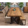 3m Reclaimed Teak Urban Fusion Cross Dining Table with 1 Backless Bench and 4 Latifa Dining Chairs  - 0