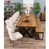 3m Reclaimed Teak Urban Fusion Cross Dining Table with 1 Backless Bench and 5 Windsor Ring Back Dining Chairs - 4