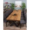 3m Reclaimed Teak Urban Fusion Cross Dining Table with 10 Windsor Ring Back Dining Chairs  - 3