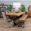3m Reclaimed Teak Urban Fusion Cross Dining Table with 1 Backless Bench and 5 Zorro Chairs - 8