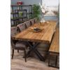 3m Reclaimed Teak Urban Fusion Cross Dining Table with 1 Backless Bench and 5 Velveteen Ring Back Dining Chairs - 1