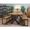 3m Reclaimed Teak Urban Fusion Cross Dining Table with 2 Backless Benches - 11