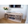 Reclaimed Teak TV Cabinet with Kubu Wicker Draws - White Wash - 2