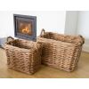 Pair of Natural Wicker Rectangular Log Baskets with Rope Handles - 0