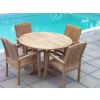 1.2m Teak Circular Pedestal Table with 4 Marley Chairs - 0