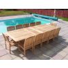 1.2m x 2.4m-3.2m Teak Rectangular Double Extending Table with 10 Marley Chairs and 2 Armchairs  - 1