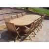 1.1m x 1.9m-2.7m Teak Oval Double Extending Table with 10 Kiffa Folding Chairs - 0