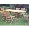 80cm x 1.5m-2.1m Teak Oval Extending Table with 6 Classic Folding Chairs  - 0
