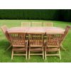 80cm x 1.5m-2.1m Teak Oval Extending Table with 8 Classic Folding Chairs   - 0