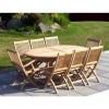 1.9m Teak Oval Pedestal Table with 6 Kiffa Folding Chairs and 2 Armchairs  - 0