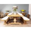 3m Reclaimed Elm Pedestal Dining Table with 2 Benches  - 15