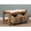 Reclaimed Teak Hall Seat with Natural Cushion - Two Basket - 2