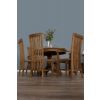 1.2m Reclaimed Teak Oval Pedestal Dining Table with 4 Santos Dining Chairs & 2 Santos Armchairs - 1