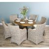 1.2m Reclaimed Teak Oval Pedestal Dining Table with 6 Donna Armchairs  - 0