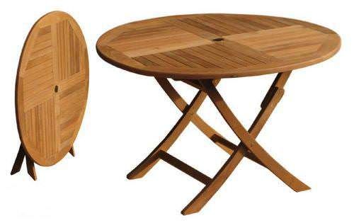 1m Circular Folding Teak Garden Table, Round Wooden Folding Garden Table And Chairs