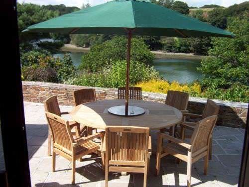 1 8m Teak Circular Fixed Table With Granite Lazy Susan And 8 Marley Armchairs Sustainable Furniture 1 8m Teak Circular Fixed Table With, Round Patio Table With Lazy Susan