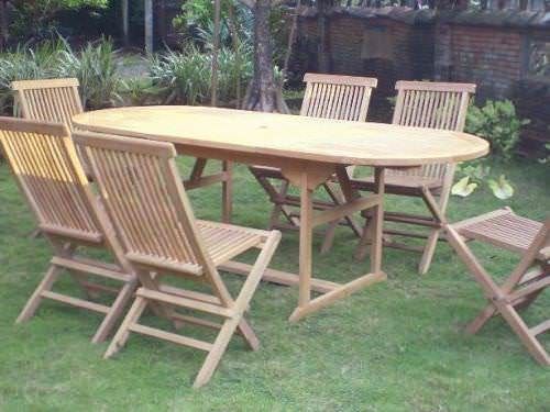 80cm X 1 5m 2 1m Teak Oval Extending Table With 6 Classic Folding Chairs Sustainable Furniture
