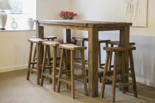 2m Rustic Character Bar Table With 8, Bar Stools And Bar Tables