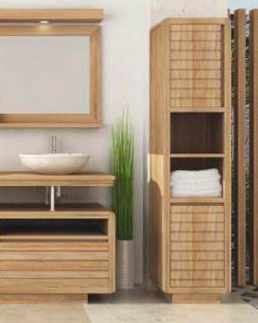 Vogue Teak Tall Bathroom Cabinet, Tall Wooden Bathroom Cabinets