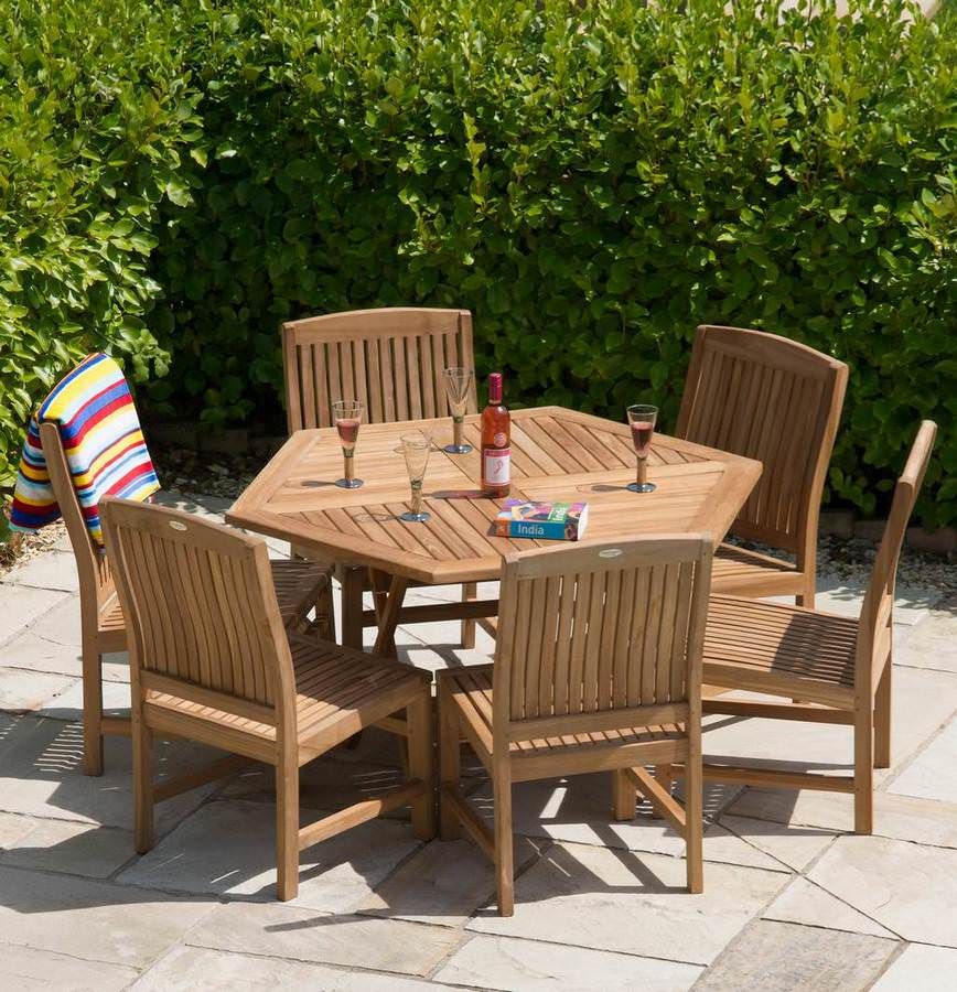 1 2m Teak Hexagonal Folding Table With 6 Marley Chairs Or Without Arms Sustainable Furniture 1 2m Teak Hexagonal Folding Table With, Hexagon Patio Table With 6 Chairs