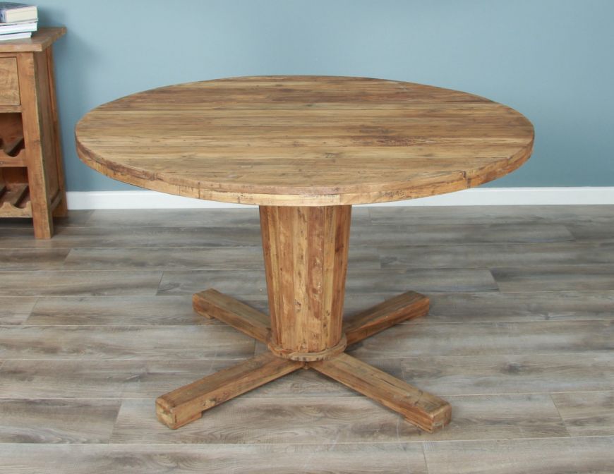 Reclaimed Teak Character Round 130cm Dining Table Sustainable Furniture