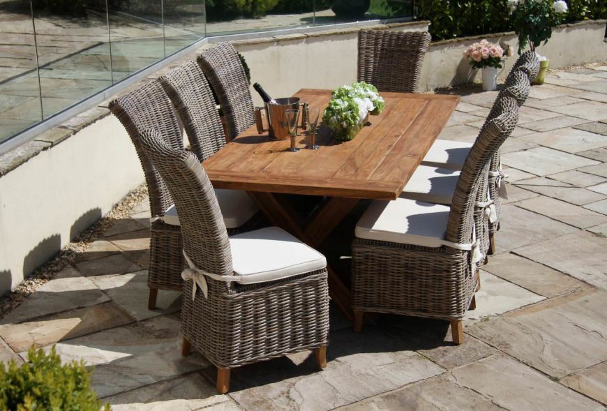 2m Reclaimed Teak Cross Leg Outdoor Dining Table With 8 Latifa Chairs Sustainable Furniture 2m Reclaimed Teak Cross Leg Outdoor, Outdoor Dining Sets For 8