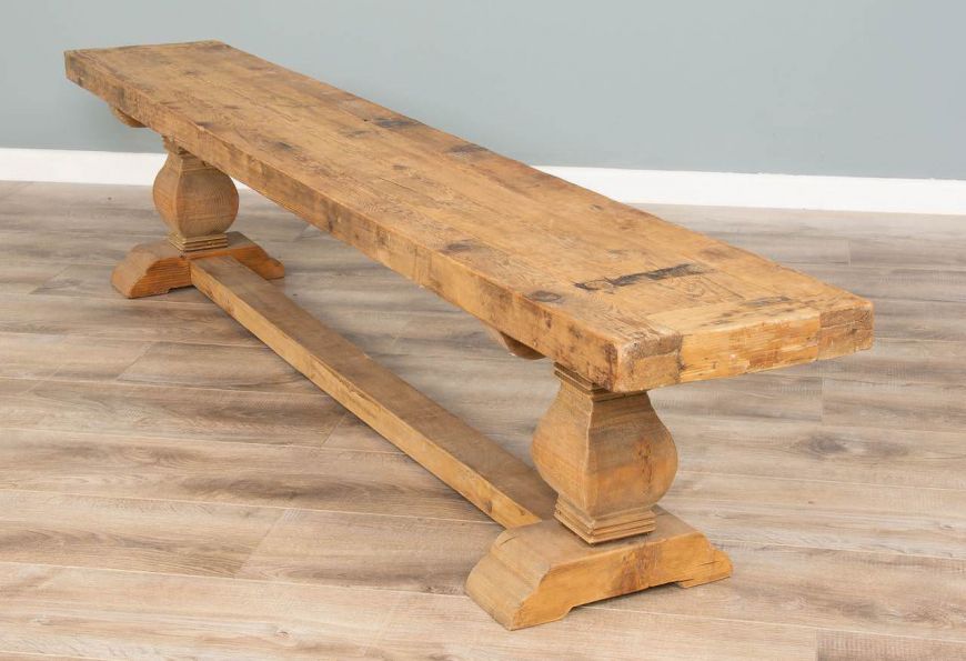 Reclaimed Elm Pedestal Dining Bench 232cm Sustainable Furniture